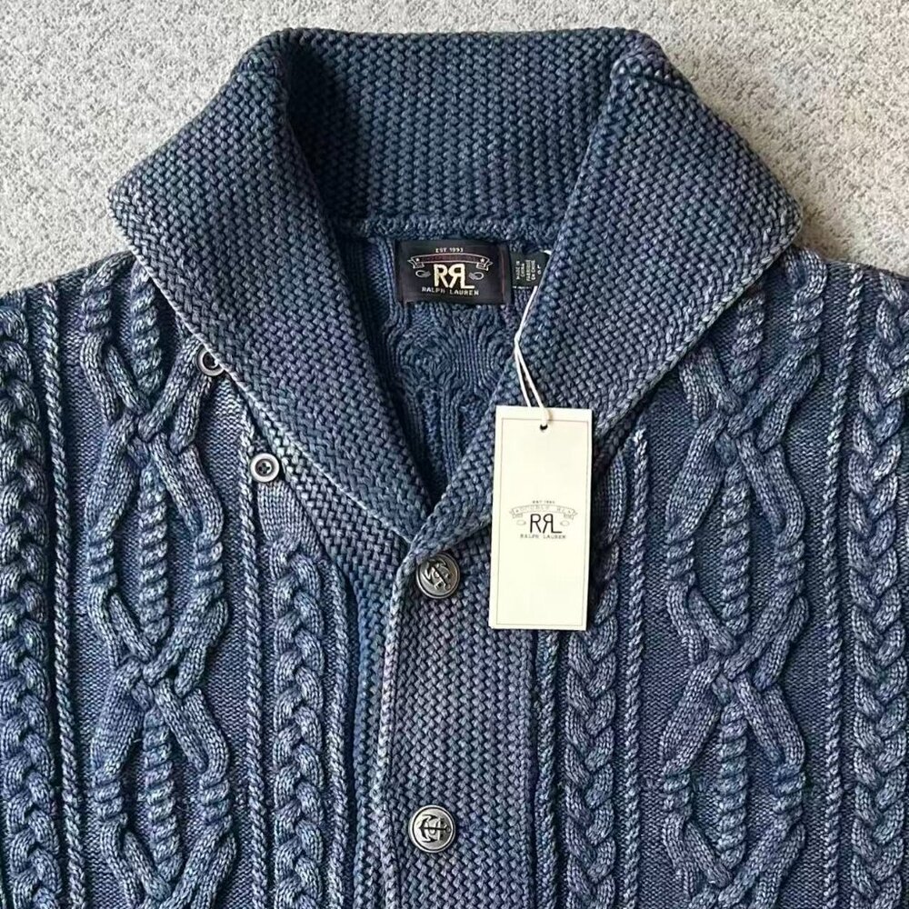Polo Ralph Lauren Men's Double RL Aran-Knit Vintage Cotton Cardigan - Picture 8 of 14